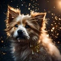 Cute dog surrounded by little lights - ai generated image