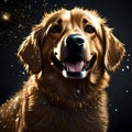 Cute dog surrounded by little lights - ai generated image