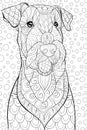 Adult coloring book,page a cute dog on the abstract background for relaxing.Zen art style illustration.