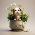 Cute Dog Flowerpot: Handmade Glazed China With Exquisite Detail Royalty Free Stock Photo