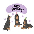 Cocker spaniel dogs Happy Birthday card cartoon illustration