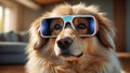 Cute dog with glasses home looking beautiful domestic