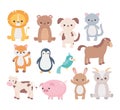 Cute dog goat bear cat parrot horse pig penguin cow cartoon animals icons Royalty Free Stock Photo