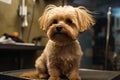 Cute dog in the groomer salon, pet care. Generative AI