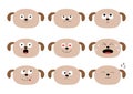 Cute dog head set. Funny cartoon characters. Emotion collection. Happy, surprised, crying, sad, angry puppy. White background. Iso Royalty Free Stock Photo