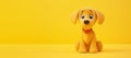 Cute dog isolated on yellow background. Funny cartoon character. Play dough. Clay plasticine style