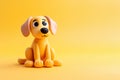 Cute dog isolated on yellow background. Funny cartoon character. Play dough. Clay plasticine style