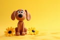 Cute dog isolated on yellow background. Funny cartoon character. Play dough. Clay plasticine style