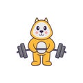 Cute dog lifts the barbell. Animal cartoon concept isolated. Can used for t-shirt, greeting card