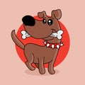 cute dog mascot is biting a piece of bone