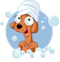 Cute Dog Mascot Taking a Bath Vector Cartoon
