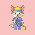 Cute dog mechanic with tool at workshop cartoon animal character mascot icon flat style illustration concept Royalty Free Stock Photo