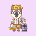 Cute dog mechanic with tool at workshop cartoon animal character mascot icon flat style illustration concept Royalty Free Stock Photo