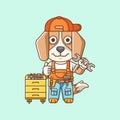 Cute dog mechanic with tool at workshop cartoon animal character mascot icon flat style illustration concept Royalty Free Stock Photo