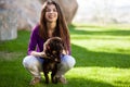 Cute dog owner at the park Royalty Free Stock Photo