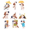 Cute Dog Pet in Different Situation Vector Set