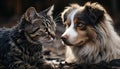 Cute dog and playful kitten sitting together, nature adorable friendship generated by AI Royalty Free Stock Photo
