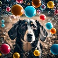 Cute dog playing with bubbles - ai generated image