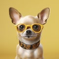 cute dog portrait pet canine puppy glasses yellow chihuahua background animal. Generative AI.