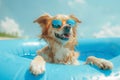 Cute dog relaxing in a summer swimming pool inflatable ring float Royalty Free Stock Photo