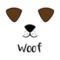 Cute dog`s head, woof writing Royalty Free Stock Photo