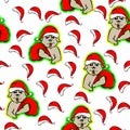 Cute dog Santa Claus with a red bag Christmas. hand drawn seamless pattern cartoon , can be used for t-shirt print, kids wear