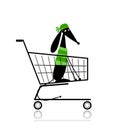 Cute dog in shopping cart for your design Royalty Free Stock Photo