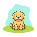 Cute dog sitting cartoon character. Dog line icon, Adorable canine companion illustration for children.