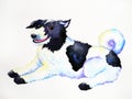 Cute dog sitting smiling watercolor painting art hand drawing