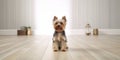cute dog standing in minimalist living room