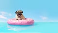 Cute dog with sunglasses in swimming donut. Summer vibes, holliday, vacation concept. Ai generative. Illustration