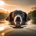 Cute dog swimming in the river - ai generated image