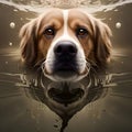 Cute dog swimming in the river - ai generated image