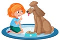 Cute dog take a bath with kids on white background Royalty Free Stock Photo