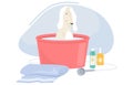 Cute dog taking bubble bath in bathtub cartoon vector illustration Royalty Free Stock Photo