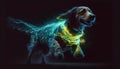 cute dog wearing neon colors lights in the dark night generative AI