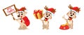 Cute dog wearing Santa Claus hat and deer antlers. Set Royalty Free Stock Photo