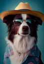 Cute dog wearing summer clothing and hat. Adorable dog portrait. Generative Ai