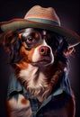 Cute dog wearing summer clothing and hat. Adorable dog portrait. Generative Ai