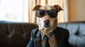 cute dog wearing sunglasses and a suit with a tie. AI Generative Royalty Free Stock Photo