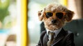 cute dog wearing sunglasses and a suit with a tie. AI Generative Royalty Free Stock Photo