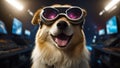 Cute dog wearing virtual reality glasses funny technology portrait confident device