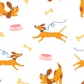 Cute doggie seamless pattern. Happy Hand draw Cute Dogs. Funny Puppies, bones, bowls. Children\'s pattern. Cute baby animals. Royalty Free Stock Photo