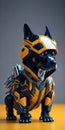 Cyborg dog in 3d yellow robotics costume Royalty Free Stock Photo