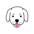 Cute dogs avatar. Adorable doggy head portrait. Labrador purebred puppy snout. Happy pups face with tongue out. Flat