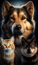 Cute dogs and cat portrait. Pet friendship animals portrait. Generative AI Royalty Free Stock Photo