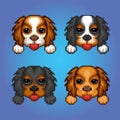 Cute dogs cavalier king charles spaniel heads pixel art illustration