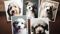 Cute dogs collage on wooden background. Collage of cute dogs.