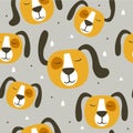 Cute dogs, colorful seamless pattern. Decorative background with muzzles of animals