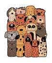 Cute dogs, doodle style. Funny animals.